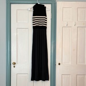 Anthropologie Black and Cream Striped Maxi Dress